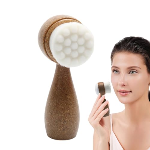 Samuliy Cepillo de limpieza facial de doble cara, cepillo manual de lavado facial | Cepillo facial de cerdas suaves para pieles secas, soporte 3D, cepillo facial vertical para personas sensibles