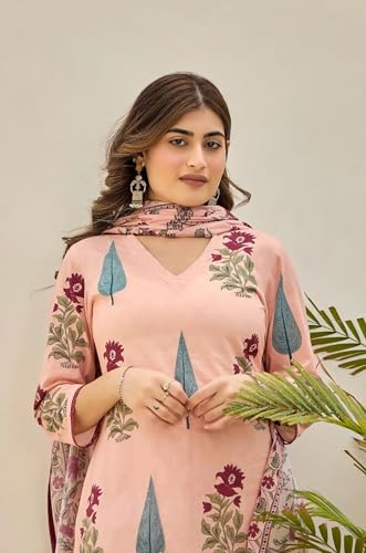 Image of GoSriKi Women's Rayon Viscose Printed Straight Kurta with Pant & Dupatta