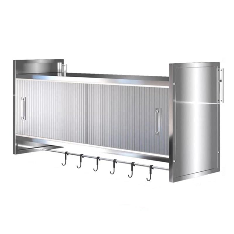 Armadietto da cucina in acciaio inossidabile, organizer di grande capacità con ante scorrevoli in acrilico, design a parete e asta per appenderlo, funzionale 119,4 x 32 x 45,7 cm, salvaspazio