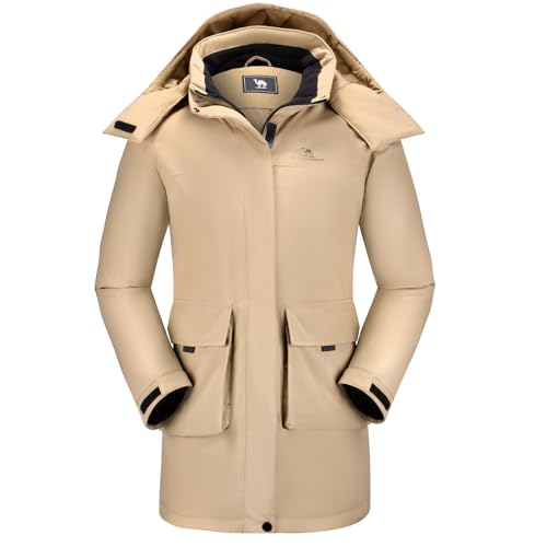 Opiniones de Abrigos para la nieve para Mujer Top 5. 43 CAMELSPORTS - chamarra de esquí impermeable para mujer, chamarra cálido de invierno con capucha para exteriores, cortavientos de montaña, snowboard, Marrón claro, M