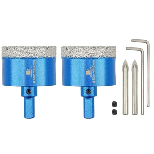 Dry Diamond Core Drill Bit with Pilot Bit - 2" inch Diamond Tile Hole Saw with Triangle Shank for Porcelain Tile Ceramic Stone Granite Marble(2pcs)