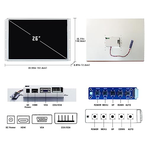 Image of UNICO 26 inch Arcade Replacement Monitor, 4:3 Ratio LCD Screen for HDMI /VGA /CGA /EGA Arcade Game Machine