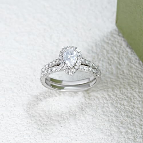 Pear Cut Halo Moissanite Wedding Ring Sets for Women, 10K 14K 18K Gold Vintage Teardrop Moissanite Engagement Promise Ring Bridal Sets for Her Anniversary Birthday Jewelry Gift Size 4-123