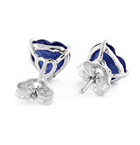 Galaxy Gold GG 14k Solid White, Yellow, Rose Gold Stud Earrings with 3.1 Carat (CTW) Heart Natural Blue Sapphire 43343