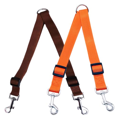 Confezione da 2 guinzagli doppi, 2 m, in nylon, chiusura con cordino riflettente, lunghezza regolabile, arancione e caffè, per cani di piccola, media e grande taglia.