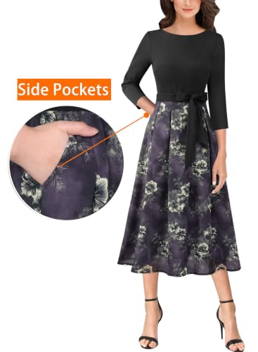 Image of VFSHOW Womens Work Business Casual Church Pockets Belted A-Line Midi Dress