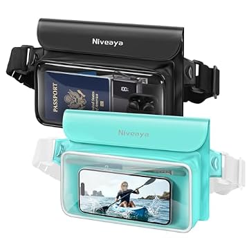Niveaya - Bolsa de cintura impermeável IP68 - Pacote com 2, bolsa seca, para iPhone 16/15/14/13/12 Pro, preto