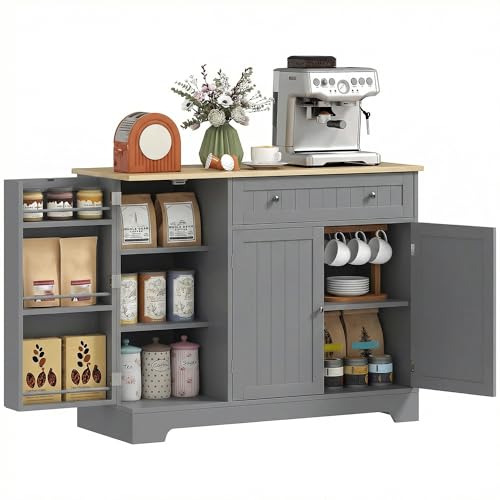 HOMCOM Buffet Cuisine, îlot de Cuisine avec étagères de Porte, 3 Portes, tiroir et étagère réglable, Style Moderne, Meuble de Rangement pour Salle à Manger,...