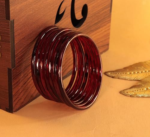 Image of ZULKA Designer Plain Glossy Glass Kada Set For Women & Girls With Diamond Cut Design | Fancy Designer Glass Bangles | Traditional Chudi | Kanch Ki Churi | Stylish Glass Kada For Wedding - Set Of 8