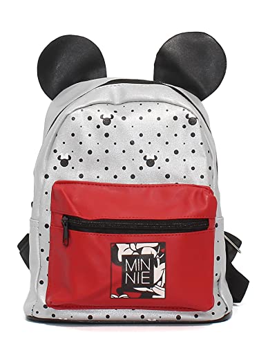 Disney Cerdá Minnie Sac à dos 22 x 25 x 11,5 cm, sac à dos pour enfants et adultes, avec fermeture éclair, fabriqué en polyester, PVC et polyuréthane, Argenté/rouge, taille unique