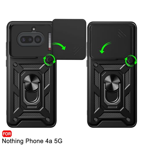 Image of TheGiftKart Tough Armor Bumper Back Cover Case for Nothing Phone 4a 5G | Kickstand & Ring Holder | 360 Protection Back Cover for Nothing Phone 4a 5G (PC & TPU, Rotating Camera Cover, Black)