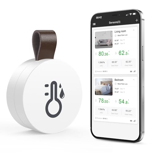 ORIA Termómetro Higrómetro Bluetooth, Sensor de Humedad de Temperatura con Exportación de Almacenamiento de Datos, Termometro Inalámbrico Digital con iOS Android para Habitación