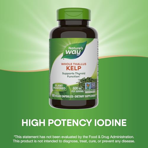 nature39s way kelp supports thyroid function 600 mg per serving non-gmo project verified 180 capsules packaging may vary