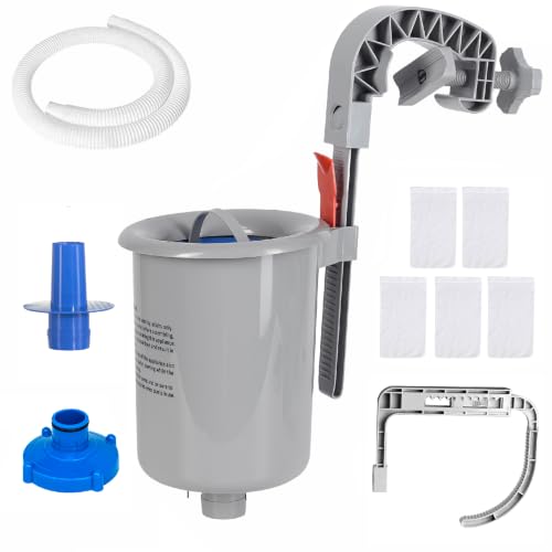 Above Ground Pool Skimmer with 5 Skimmer Socks, Wall Mount Surface Skimmer with Basket for Intex, Tubular, Metal Frame & Inflatable Pools, Adjustable Floating Filter - Auto Removes Leaves & Debris