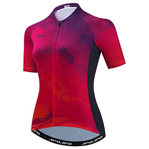 JPOJPO Women's Cycling Jersey Short Sleeve Breathable Bicycle Shirt Tops Reflective with Three Pockets Cover