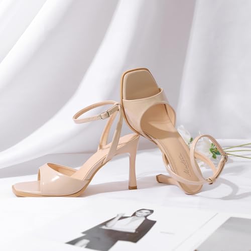 Image of Mostrin Strappy Heels for Women Square Open Toe Lace Up Heeled Sandals Ankle Strap Sexy Stiletto High Heels for Party, Prom, Dating, Wedding