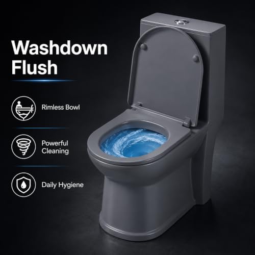 Image of KrissKross Premium Ceramic Rimless One Piece Western Toilet /Commode for Toilet /European Commode With Soft Close Seat Cover For Lavatory /Washdown Flush Commode With - S Trap Outlet (Matte Grey)