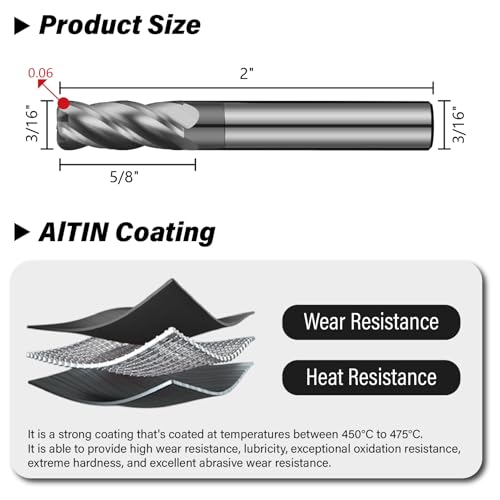 Image of 3 /16 inch Carbide Corner Radius End Mills - 0.06 inch Corner Radius, AlTiN Coated, 4 Flute Endmill for Milling Alloy Steel, Cast Iron, Copper