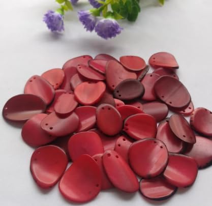 20 Red Slices Curved - Nail Shape from Colombia Rainforest. Top drilled Two Holes. Size: 2-2.5 x 2-2.5 cm R-1041