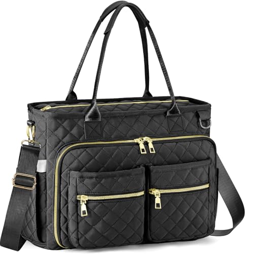 Teacher Tote Bag for Women Large Laptop Bags for Work Nursing Professional Computer Messenger Bag for Office Travel Business (Black)