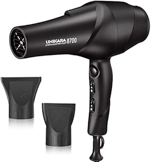 Ionic Hair Dryer, Professional Salon 2000 Watt Blow Dryer, Ceramic Tourmaline Hairdryer with 2 Concentrator, UNIKARA Quiet Lightweight Hair Dryers for Women Men, 2 Speed 3 Heat Settings - Black