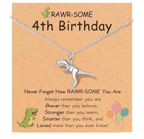 HGDEER You're RAWR-Some Birthday Christmas Dinosaur Necklace for Boy Girl, T-Rex Necklace Cute Jewelry from Parents or Grandparents with Meaningful Quote Card