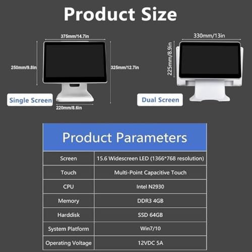 Image of Touch Cash Register, Pos Cash Register, Cash Register with 15.6 Inch Touch Screen N2840 CPU, 4GB Ram, 64GB SSD, Windows 10 for Retail, Restaurant
