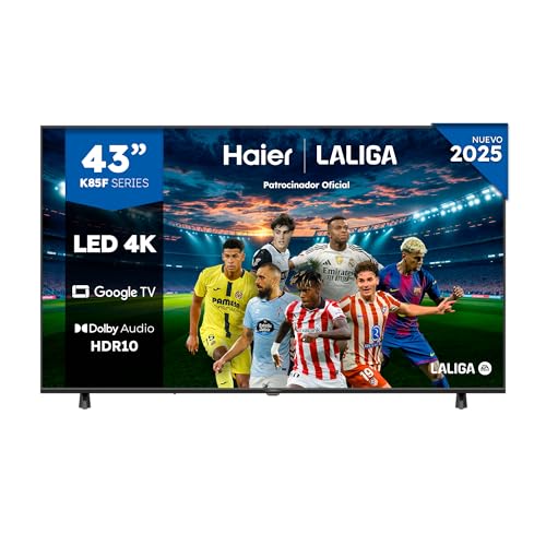 Haier Direct LED 4K UHD H43K85FUX 43 Pulgadas, Smart TV, Google TV, Dolby Audio, HDR 10, Smart Remote Control, Google Assistant, Bluetooth 5.1, DBX TV, HDMI 2.1 x 4, Sin Marcos, 2024