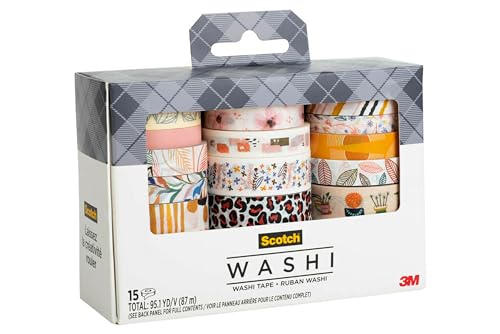 Image of Scotch Washi Tape, Whimsical Design, 15 Rolls, Great for Bullet Journaling, Scrapbooking and DIY Decor (C1017-15-P5)