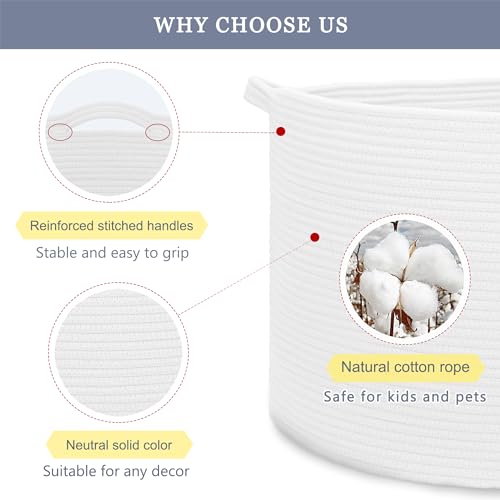 Image of Extra Large Blanket Basket 87L, Laundry Hamper, Baby Nursery Hamper for Storage Toys Clothes Towels, Large Cotton Rope Laundry Basket for Girls Boys, 22 inchx 14 inch, White