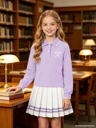 Image of Betusline Girls Skirt Set Long Sleeve Polo & Pleated Skirt, 4-14Y