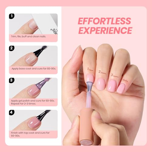 Image of Beetles Nude Gel Nail Polish Set - 6 Colors Pink Jelly Gel Polish Kit Neutral Shimmer Translucent Sheer Gel Soak off Uv Nail Concealer French Nail Art Manicure Gift for Women