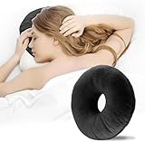 Chingcoo Piercing de oído 31 cm – Cojín grande con agujero para dormir de lado, cojín ajustable para el dolor de oreja, funda de terciopelo suave lavable, color negro