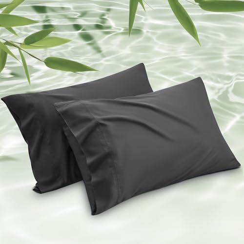 Bedsure Cooling Pillow Cases Queen Size Set of 2, Rayon Derived from Bamboo Queen Pillowcases, Black Pillow Cases, Breathable & Silky Soft Bedding Pillow Covers with Envelope Closure, 20x30 Inches