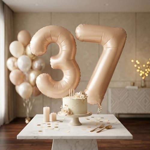 Image of WP WANNA PARTY 40 Inches Apricot Super Shape Number 7 Balloon, Number Balloons for Themes & Events, Birthday Supplies & Decoration -Caramel Light Brown Foil Number Balloons, 1 Piece