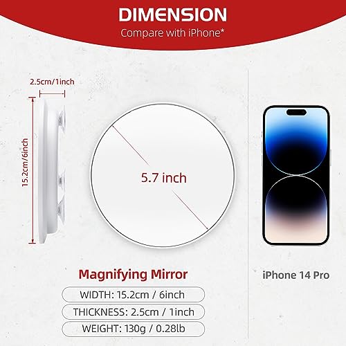 Jadazror 10X Magnifying Mirror with 3 Suction Cups - 6'' Stick on Makeup Magnification 10X Travel Magnified Mirror Portable Handheld Magnification and Tweezers Set for Travel, Makeup, Bathroom