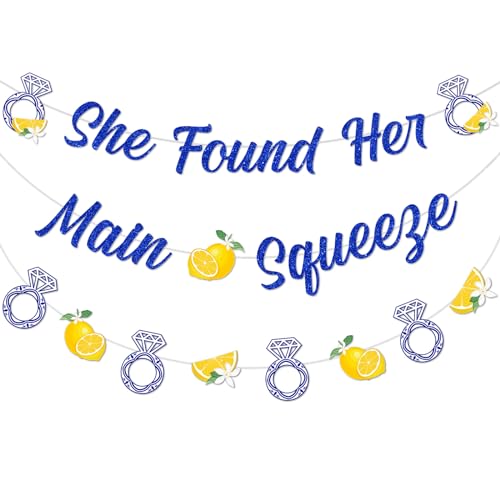 Lemon and Blue Bridal Shower Decorations She Found Her Main Squeeze Banner Lemon and Diamond Ring Garland for Lemonade Bridal Shower Bachelorette Wedding Engagement Party Supplies