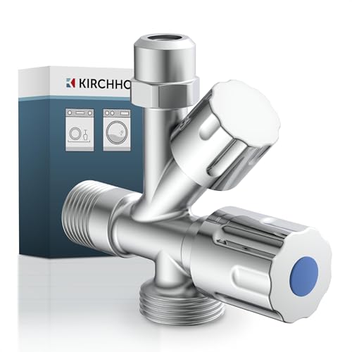 Kirchhoff Geräte Universal Eckventil mit Spülmaschinenanschluss  Eckregulierventil für Kaltwasserleitung Absperrhahn Waschbecken Bad Kaltwasser Armatur 98480090 Chrom
