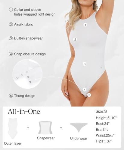 Image of Popilush Bodysuits for Women Scoop Neck Body Suits Sleeveless Thong Halter Cotton Casual Tank Top for Summer