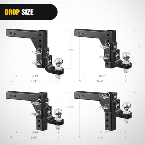 Image of Nilight 8-Position Adjustable Trailer Hitch Ball Mount with 2 inch Ball Fits 2 Inch Receiver with 5 /8 inch Pin Lock 7500 lbs, 9-1 /2 inch Drop, 8-1 /4 inch Rise Hitch for Trailers Boats Pickups RV
