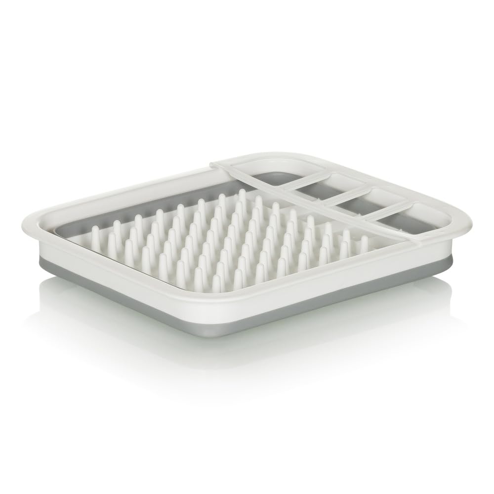 hjh OFFICE drainer rack CLEAN SIL, silicone, foldable for dishes and cutlery space-saving drainer tray, grey/white, 924000 - Image 2