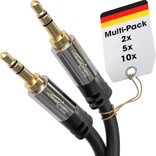 Câble Jack 3.5mm KabelDirekt 2m - Lot de 10 cordons audio noirs avec connecteurs métalliques