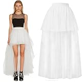 LUKIUP Falda Tul Mujer Corto Delante Largo Detrás, Falda Las Tul Tutu, Tuls Cintura Alta Malla Adecuado para Carnavales Halloween Fiestas Temáticas (Blanco)