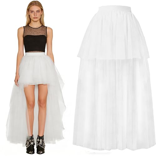 LUKIUP Falda Tul Mujer Corto Delante Largo Detrás, Falda Las Tul Tutu, Tuls Cintura Alta Malla Adecuado para Carnavales Halloween Fiestas Temáticas (Blanco)