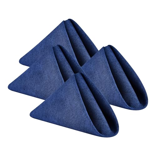 Juego de 4 servilletas de tela de lino sintético, lavables, suaves, para cenas, fiestas, bodas, banquetes, eventos, decoración de mesa, 43 x 43 cm, color azul marino