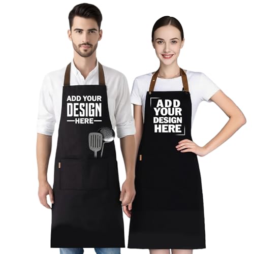 Naispanda Personalisierte Schürze für Männer und Frauen – individuelle Kochschürze mit Logo/Foto/Text, wasserdichte Küchenschürze mit 2 Taschen, verstellbare Latzschürze für Männer und Frauen