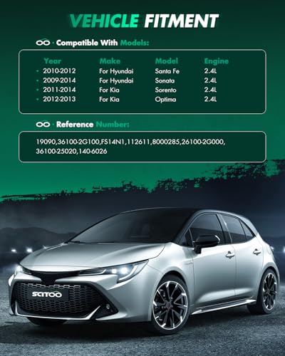 Image of SCITOO Starter Motor 36100-25020 19090 for Hyundai Santa Fe 2010-2014 Sonata 2009-2014 for KIA Optima 2013-2014 Sorento 2011-2014 2.4L ‎1.2 Kw /12 Volt CW 10-Tooth Pinion