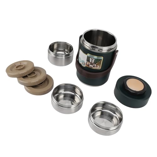 Jarra de Alimentos con Aislamiento de Acero Inoxidable Apilable con Sellado de Vacío - Contenedor de Almuerzo de Gran Capacidad para Estudiantes y Trabajadores de Oficina - Verde (1500 ml) (2000ml)
