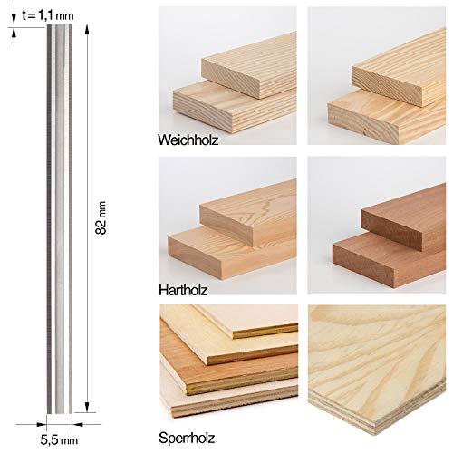 Hobelmesser 82mm HSS GRAFF, Master Holz Ersatzmesser für Elektrohobel. Echte High Speed Steel Wendemesser für Handhobeln gängiger Elektrowerkzeugmarken (2 Stück, 35°)