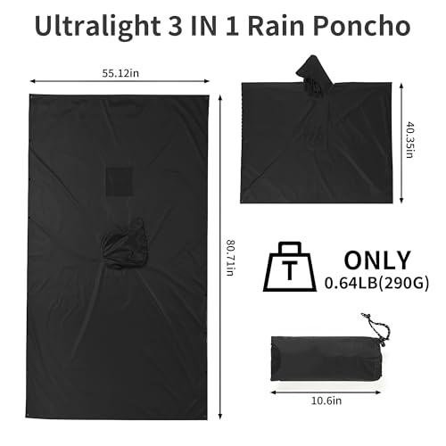 3-in-1 Unisex Camping Rain Poncho with hooded, Shelter & Ground Sheet2